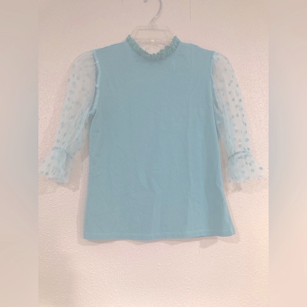 NWOT Shein pastel green blouse with puffy polka dot bubble sleeves